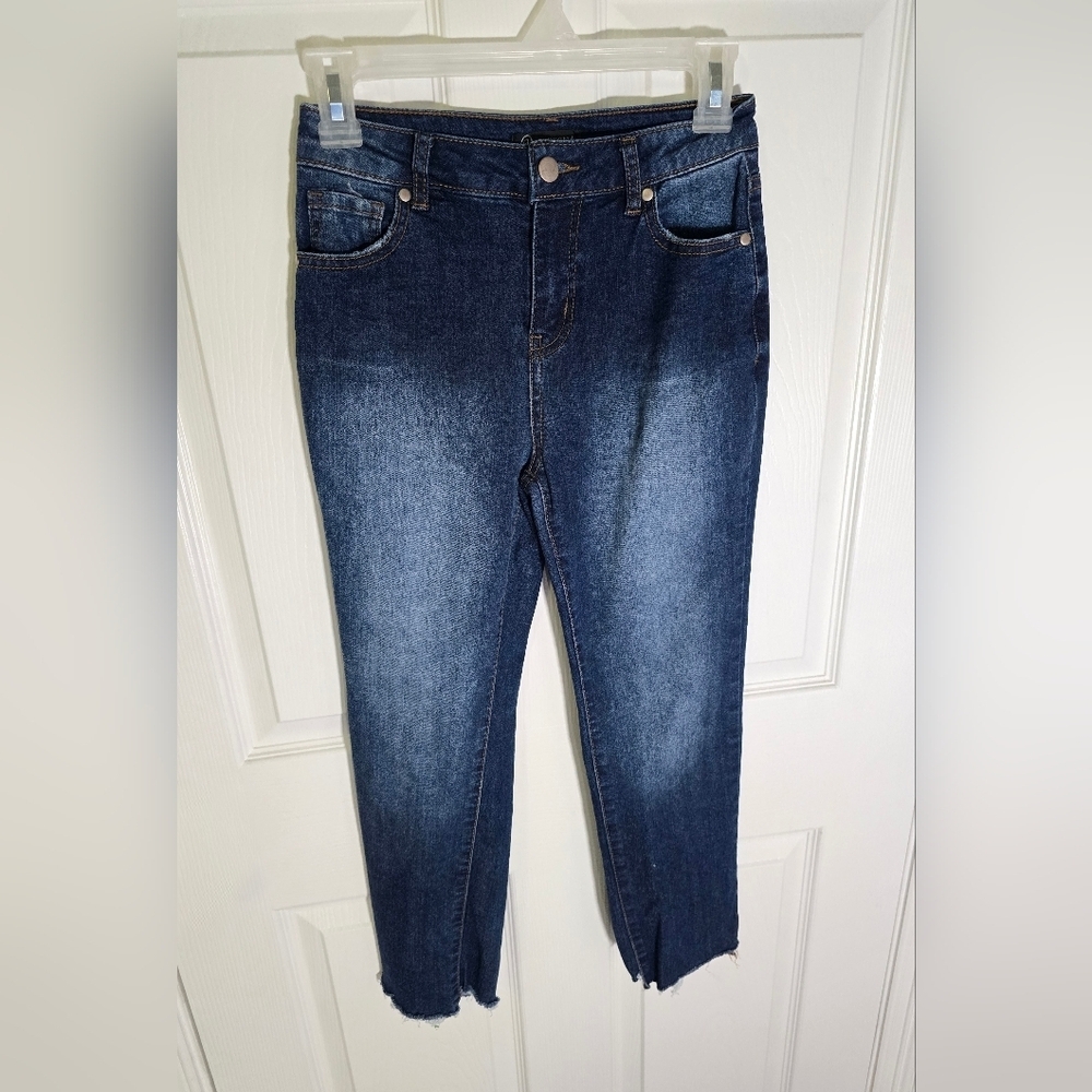 Versona Womens Frayed Hem Modern Fit Denim Blue Jeans Size 0